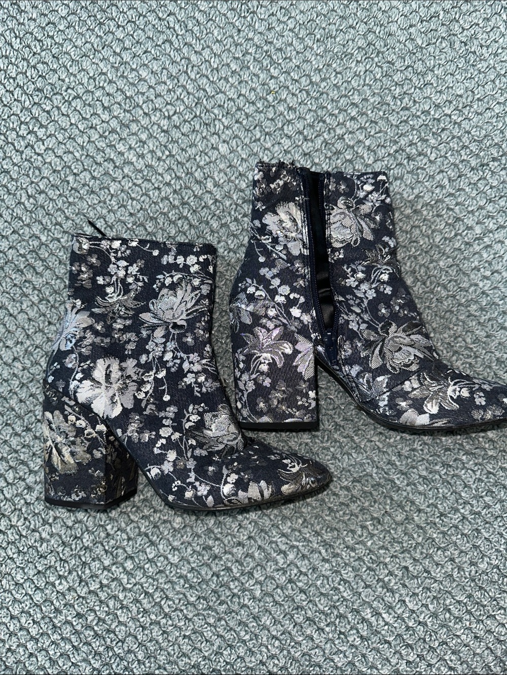 Merona Black and Silver Floral Jacquard Ankle Booties